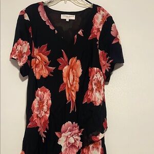 Donna Ricco Black Dress with Pink Floral Design Dress, waist detail
